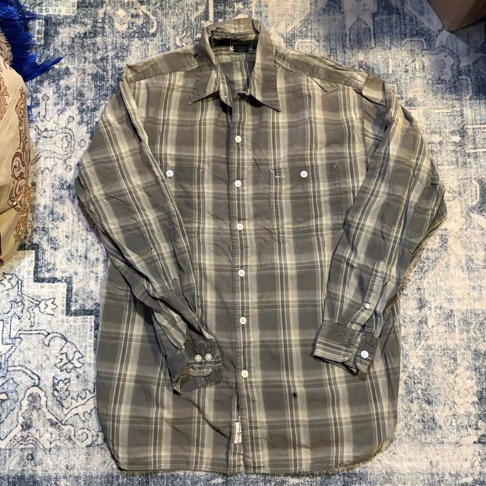 Arizona Jean Company Plaid Long Sleeve Button Down Shirt Size S Gray